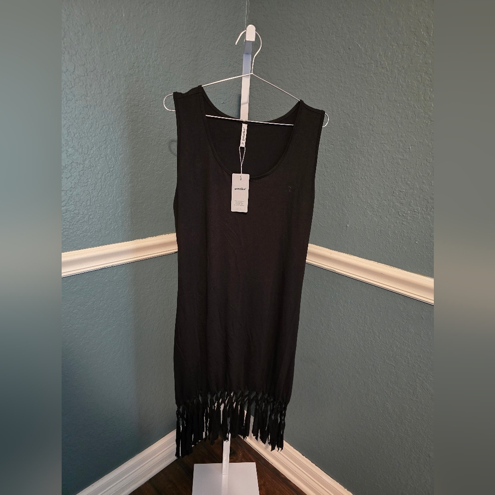 Black tassel midi sun dress